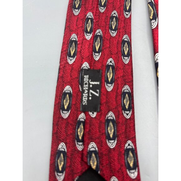 Vtg J Z Richards All Silk Red Necktie With Diamond Pattern - Picture 2 of 4